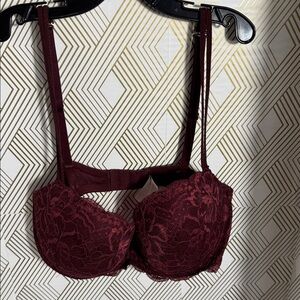 PINK Victoria's Secret‎ bra Date push up bra size 36 D Lace Bra - Deep Red